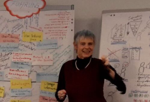 Silke Huber in Aktion als Seminarleiterin in Unternehmen zu den Themen agile Fuehrung und Kommunikation